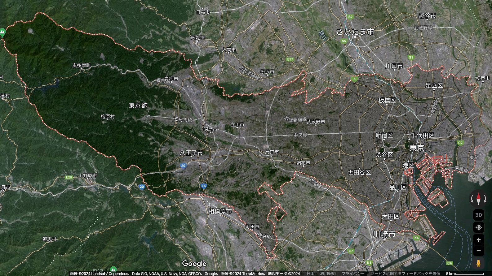 東京都(島しょ部除く)の地図